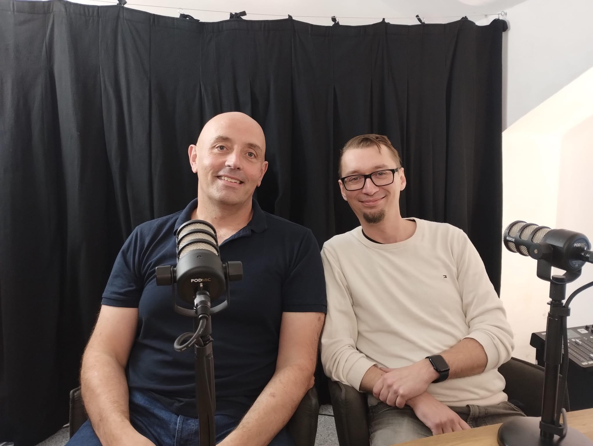 Simon McDermott and Henry at the Henry & Simon podcast studio